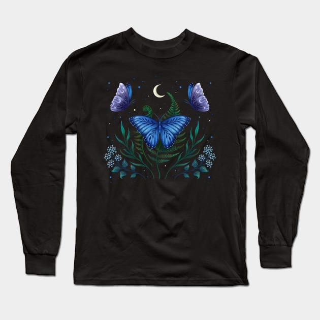 Blue Morpho Butterfly Long Sleeve T-Shirt by Episodic Drawing